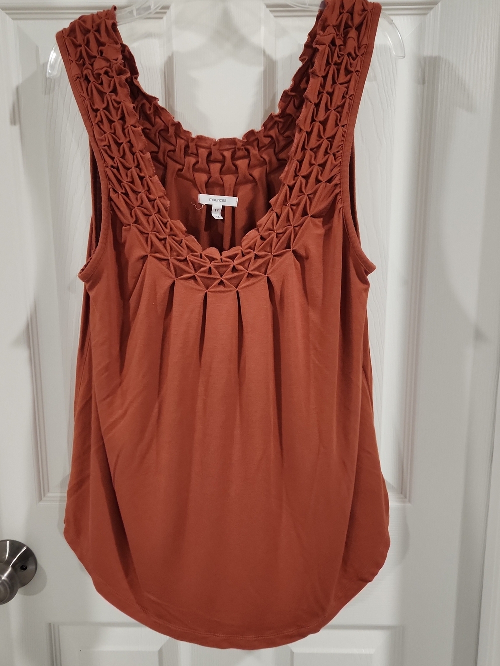 Maurices Rust Orange Lattice Smocked Neckline Tank Top Pleated Flowy Blouse M